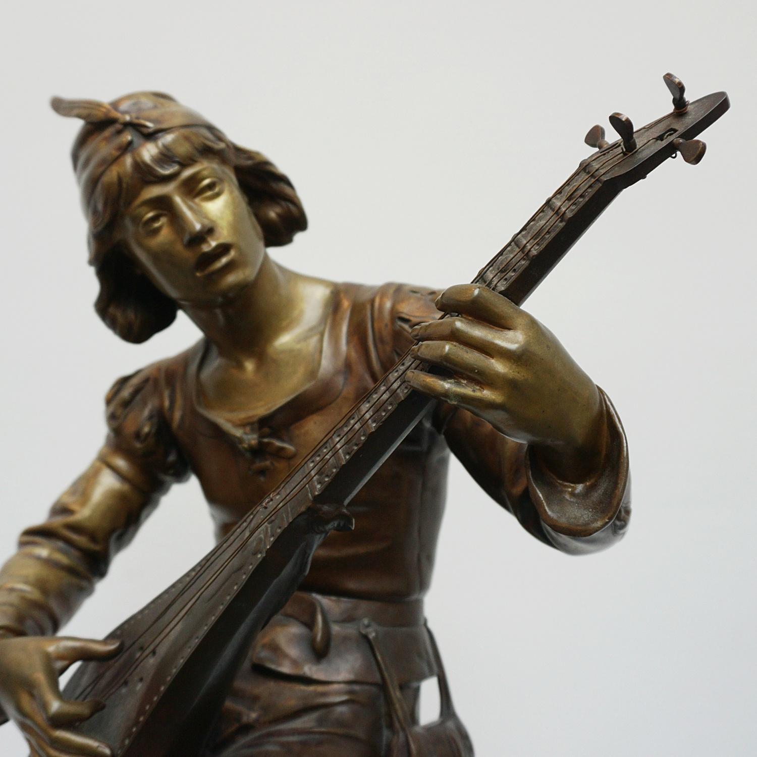 'Seated Minstrel' a Late 19th Century Bronze Sculpture by Emile Boisseau For Sale 3