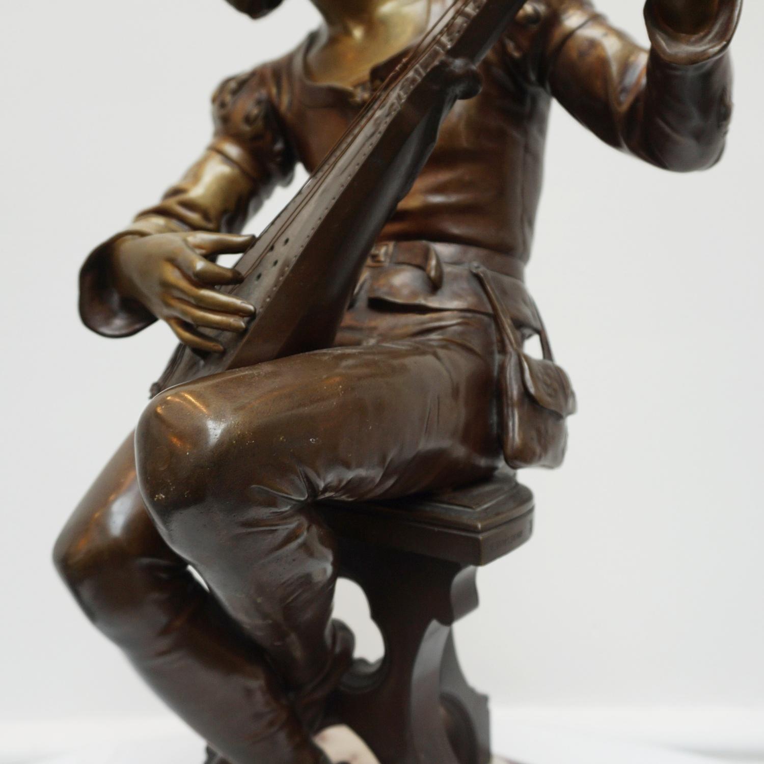'Seated Minstrel' a Late 19th Century Bronze Sculpture by Emile Boisseau For Sale 4
