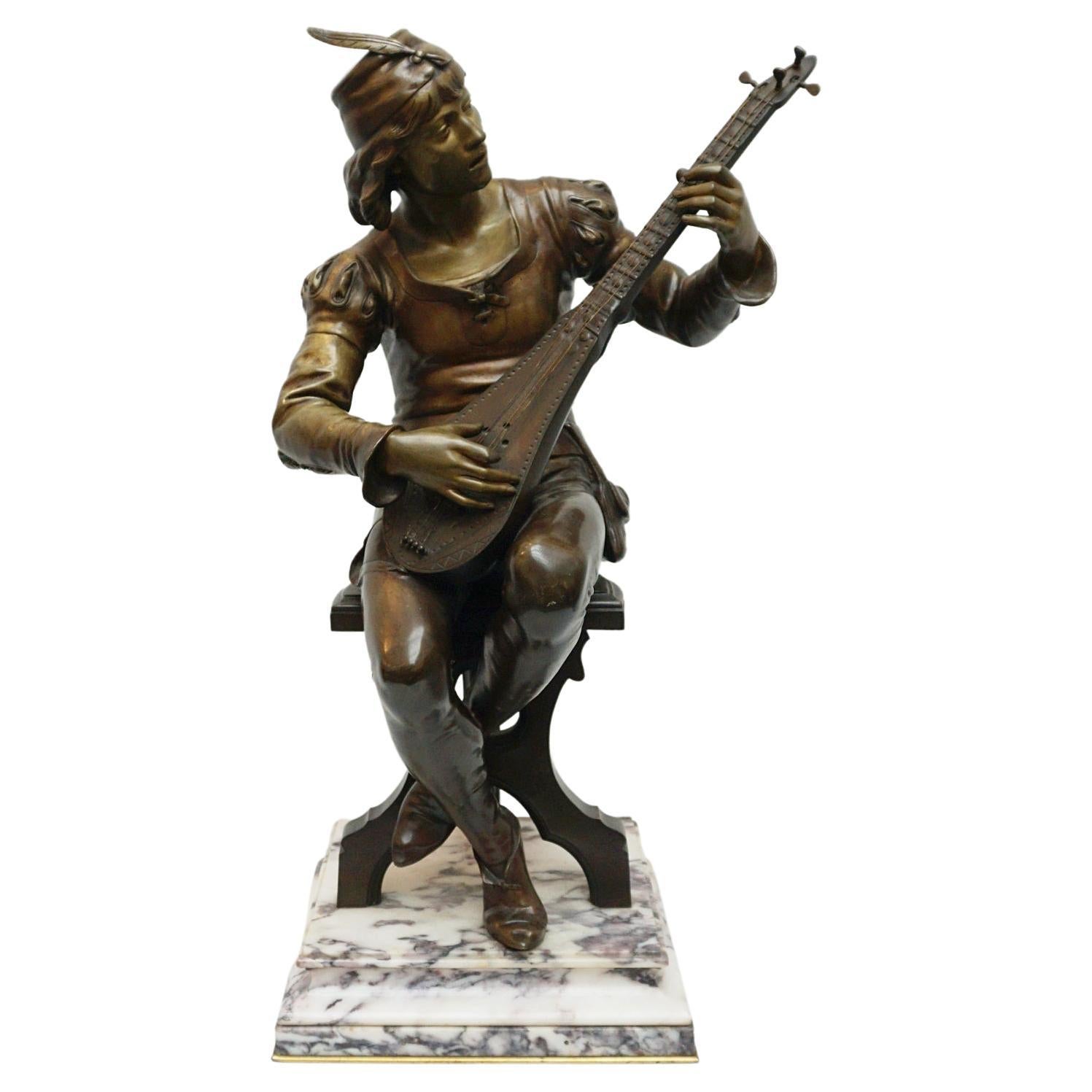 'Seated Minstrel' a Late 19th Century Bronze Sculpture by Emile Boisseau For Sale
