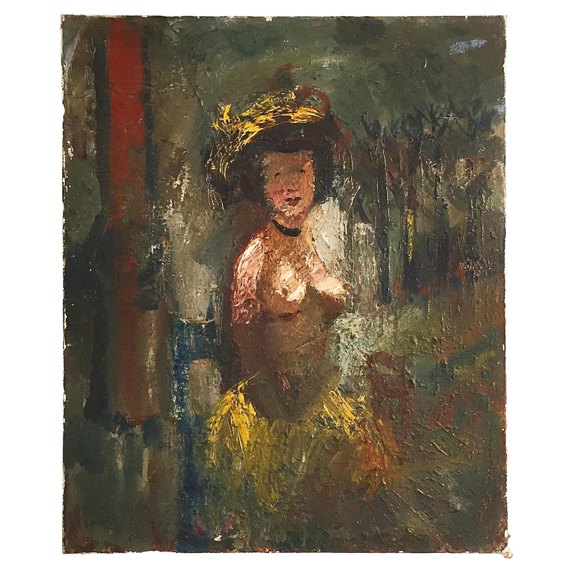 Sitzender Akt von Fernand Labat, Öl auf Leinwand, Art déco, Boho-Wandkunst, 1920er Jahre 