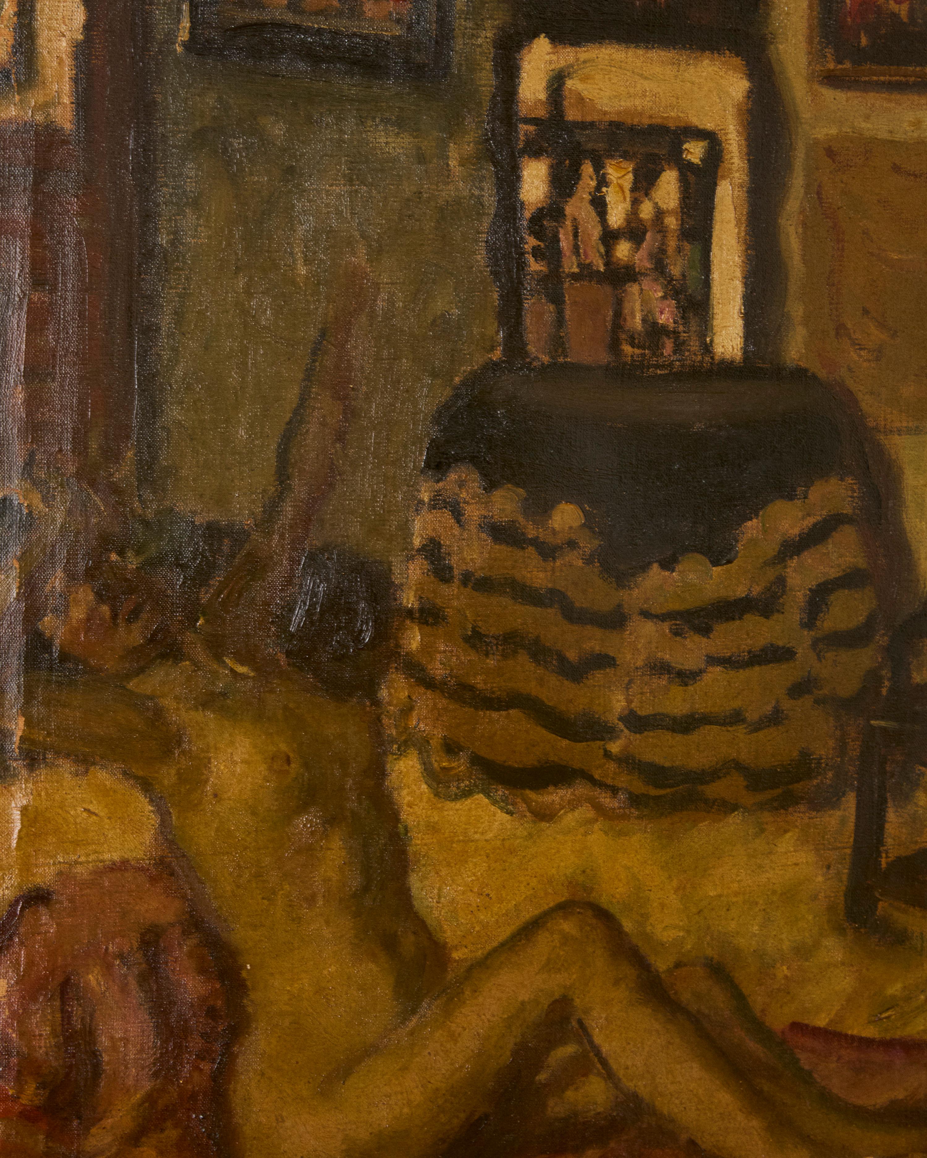 Seated Nude in An Interior Oil on Canvas by István Csók In Good Condition For Sale In Long Island City, NY