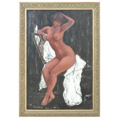 Vintage "Seated Nude" Painting by Sirje Okas Ainso, an Estonian Born Artist