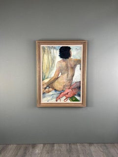 Seated Nude Painting, Oil On Canvas Signed, 1938, 20th Century
