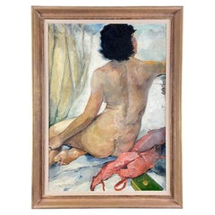 Seated Nude Painting, Oil On Canvas Signed, 1938, 20th Century