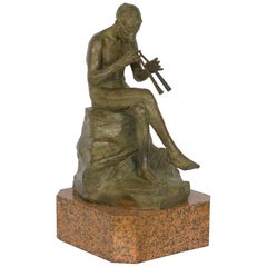 "Pan assis" Sculpture en bronze de Giacomo Scarantino:: coulée par Roman Bronze Works