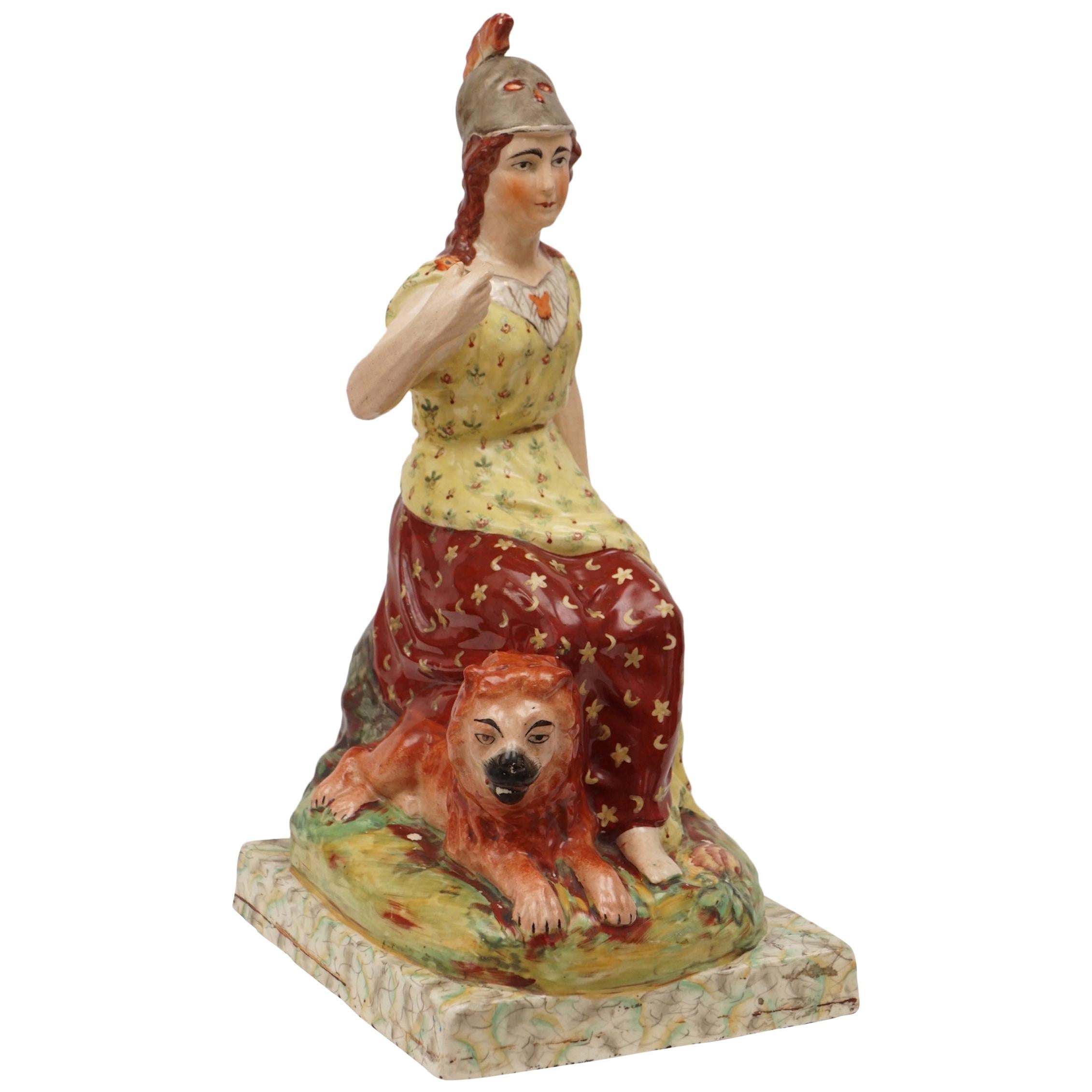 Seated Staffordshire Pottery Figure of Britannia For Sale