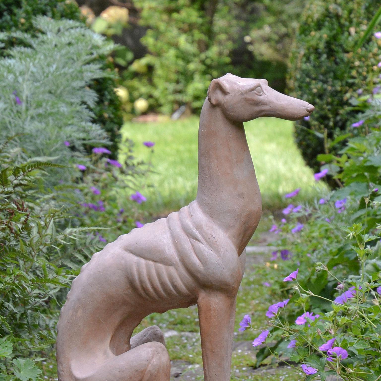 Seated Terracotta Whippet In Good Condition In Katonah, NY