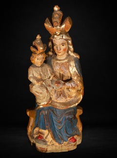 Seated Virgin and Child, both crowned, polychrome wood carving, Spanish school