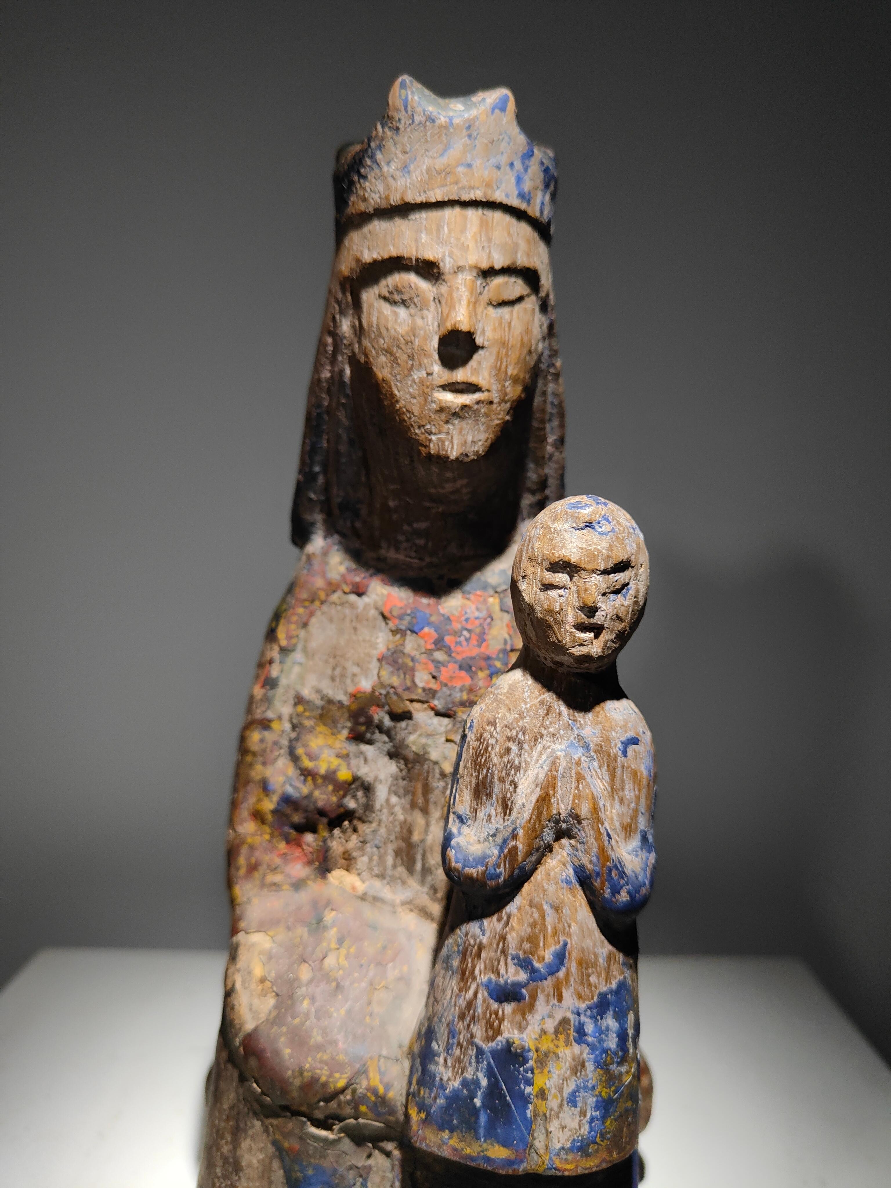 Fruitwood  Seated Virgin with Child (Sedes Sapientiae) from the 12th Century in Spain For Sale