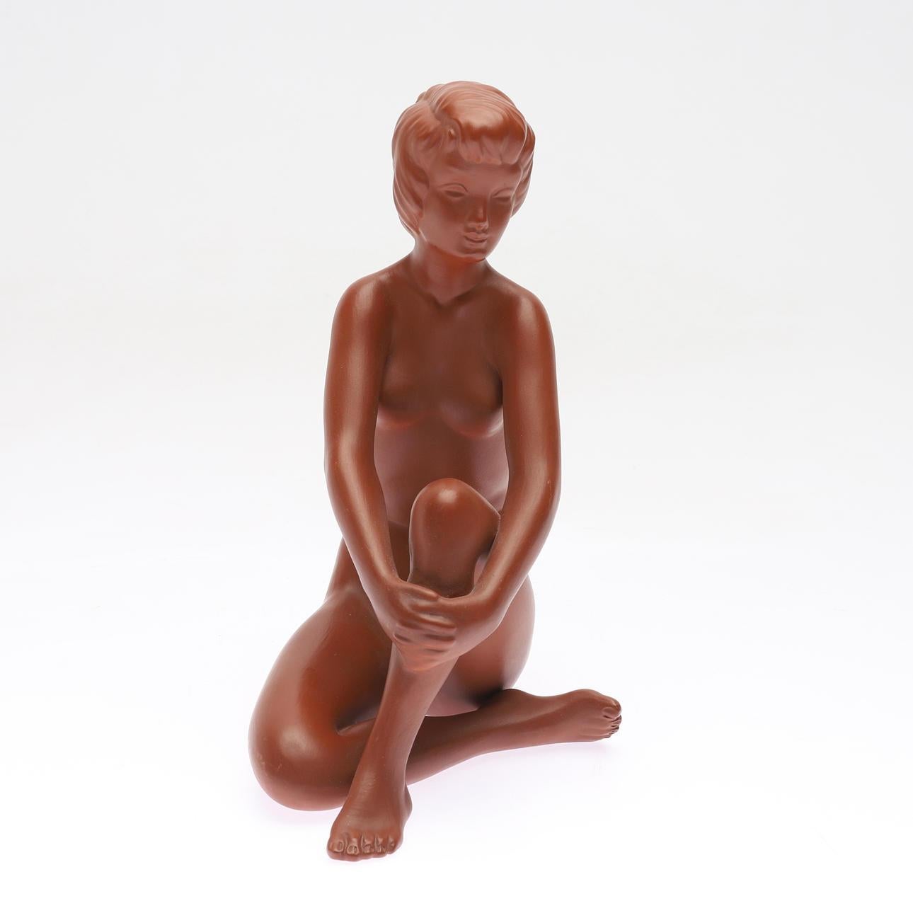 Mid-Century Modern Seated Woman Figurine Sculpture by Gmundner Ceramic For Sale