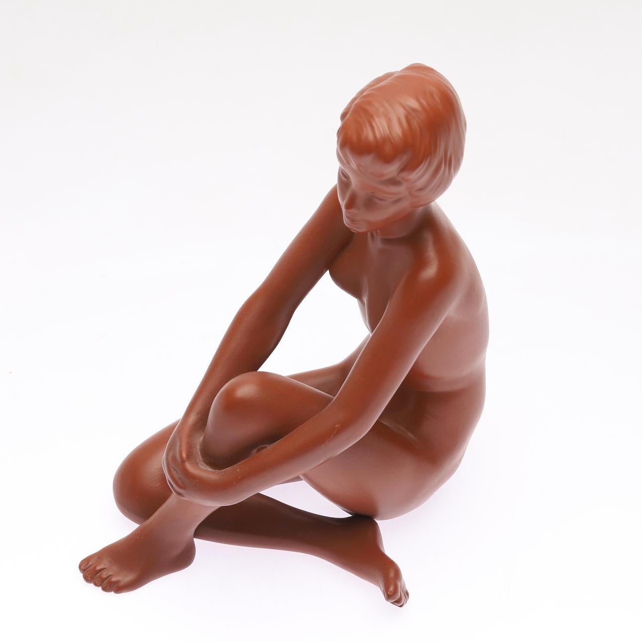 Austrian Seated Woman Figurine Sculpture by Gmundner Ceramic For Sale