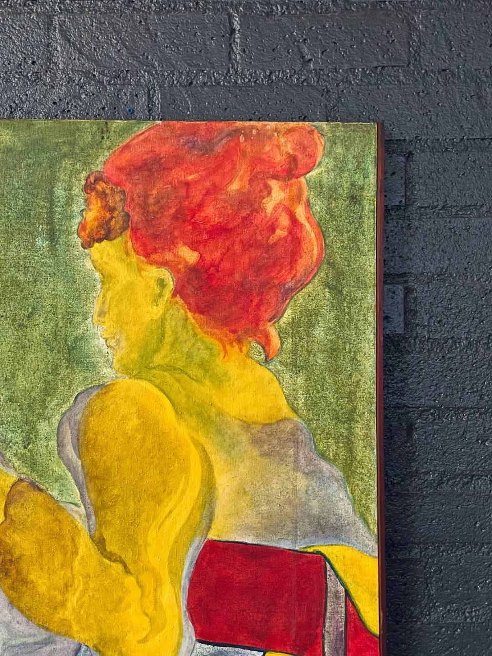 Sitzende Frau in rotem Stuhl - Modernistisches Expressionistisches Gemälde von Jūratė im Zustand „Gut“ im Angebot in Los Angeles, CA