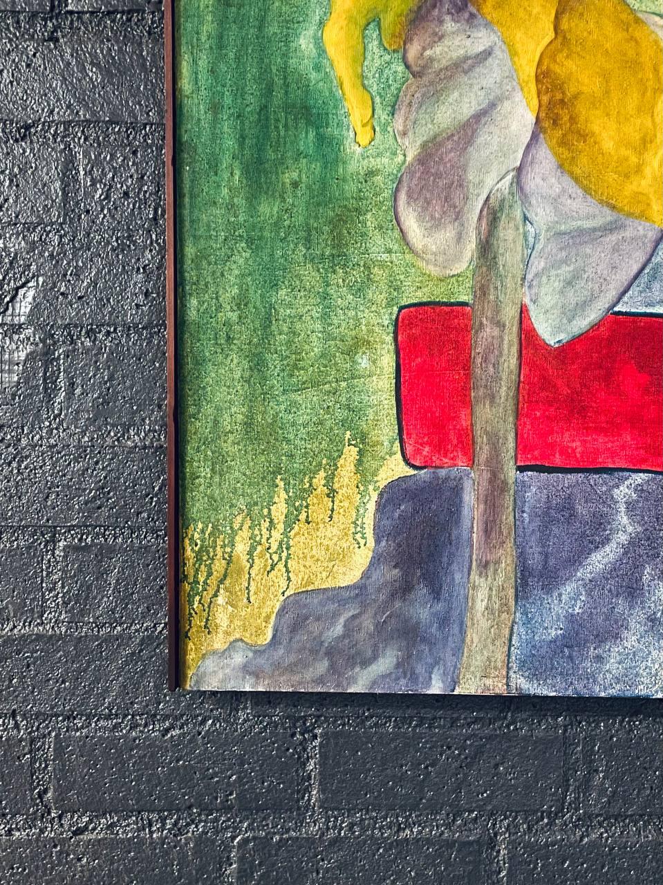 Sitzende Frau in rotem Stuhl - Modernistisches Expressionistisches Gemälde von Jūratė (Leinwand) im Angebot