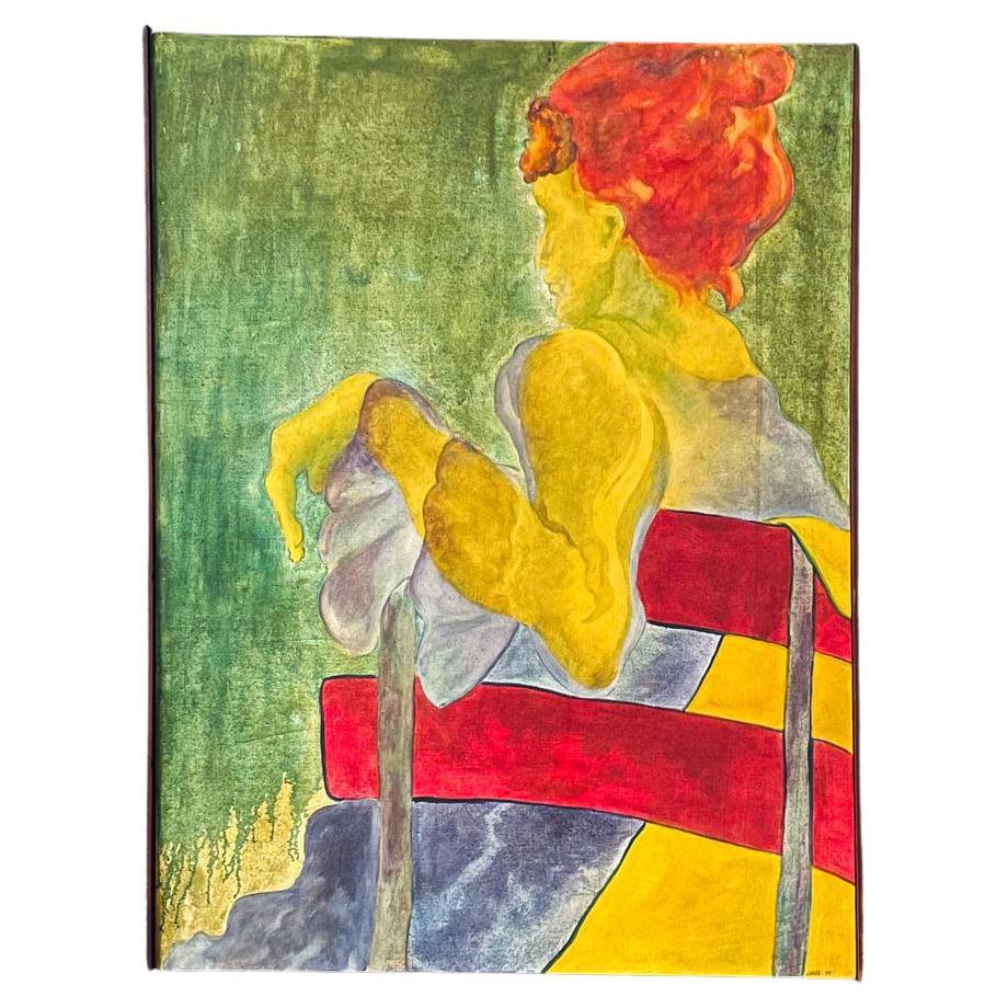 Sitzende Frau in rotem Stuhl - Modernistisches Expressionistisches Gemälde von Jūratė