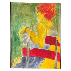 Sitzende Frau in rotem Stuhl - Modernistisches Expressionistisches Gemälde von Jūratė