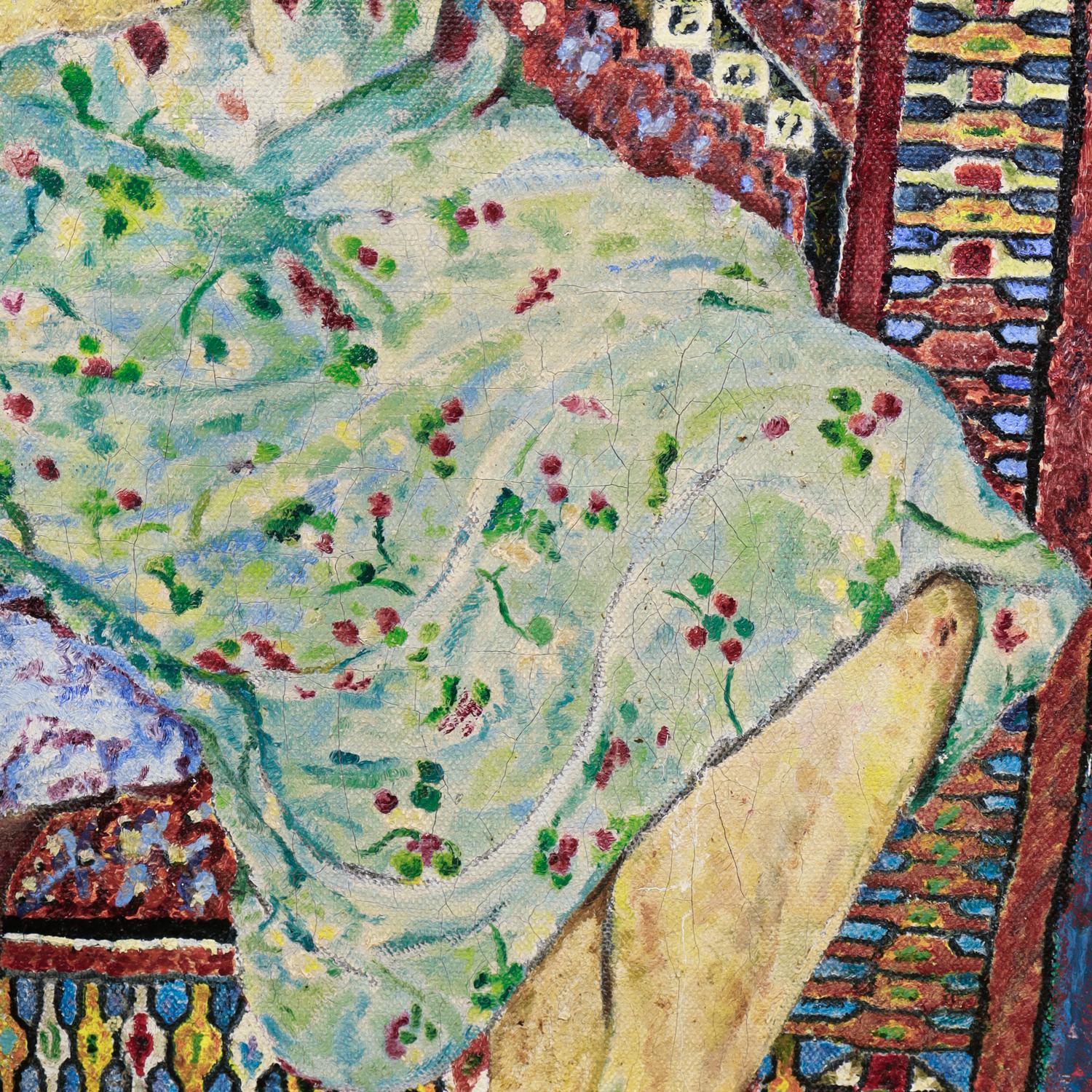 Donna seduta e tappeto persiano Pittura olio su tela dell'israeliano Zvi Olivitzki, 1960 in vendita 3