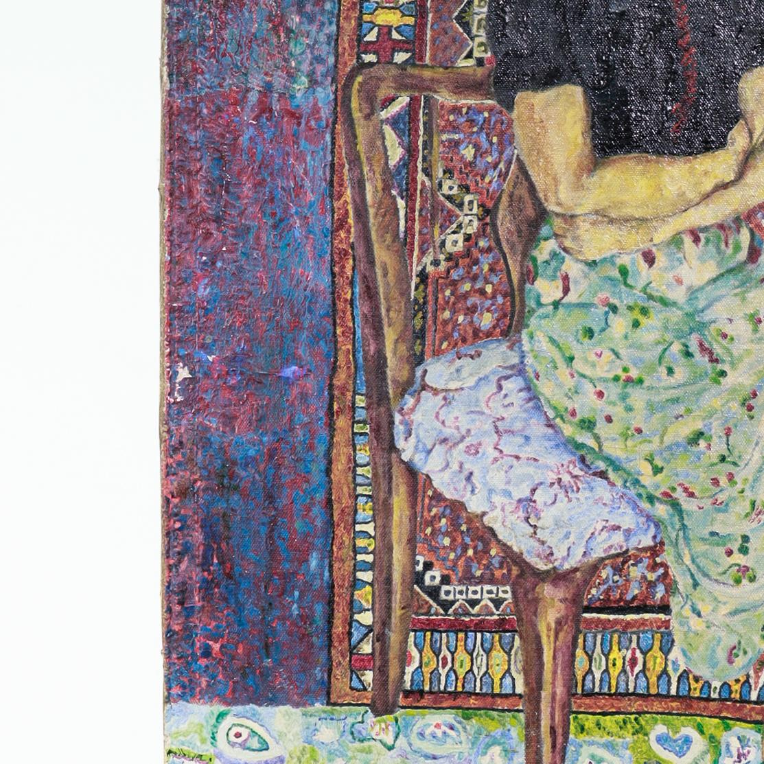 Donna seduta e tappeto persiano Pittura olio su tela dell'israeliano Zvi Olivitzki, 1960 in vendita 4