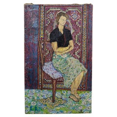 Mujer sentada y alfombra persa Óleo sobre lienzo Pintura del israelí Zvi Olivitzki, 1960