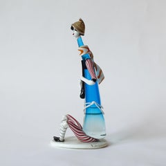 Seated Woman Playing a Recorder – Italian Murano Glass Figurine, circa 1950s