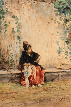Seated Woman. Watercolor. JIMÉNEZ ARANDA, Luis.  Rome, Italy, 1873.