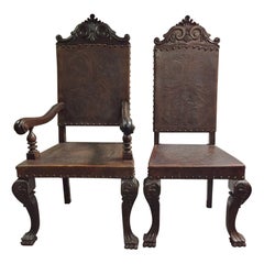 Seath Set of 2/4 Portuguese Baroque Style Leather Chairs