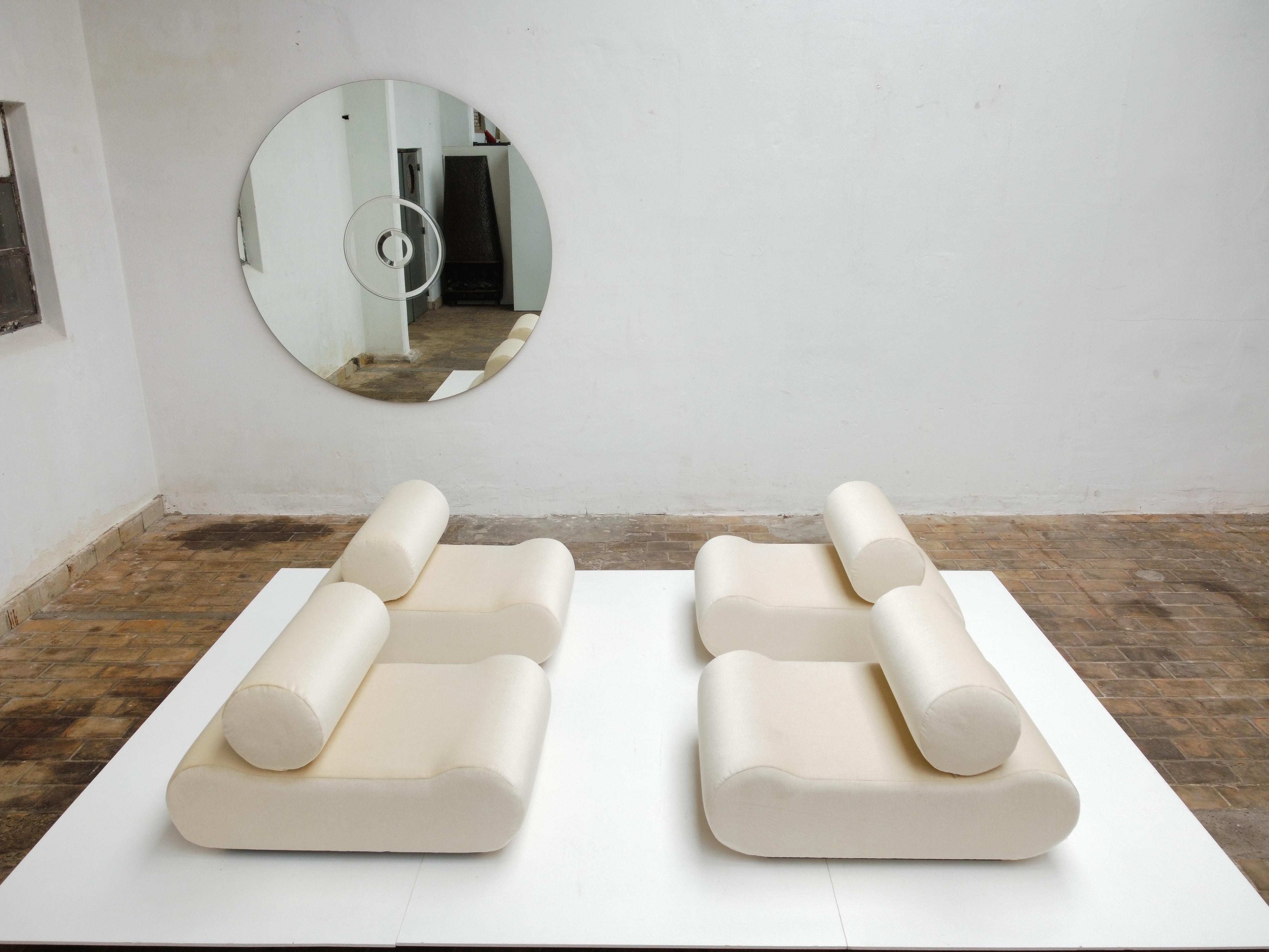 Sitzmöbel als minimalistische Skulptur, 4 Elemente von Uredat, 1969, Mohair-Polsterung im Angebot 10