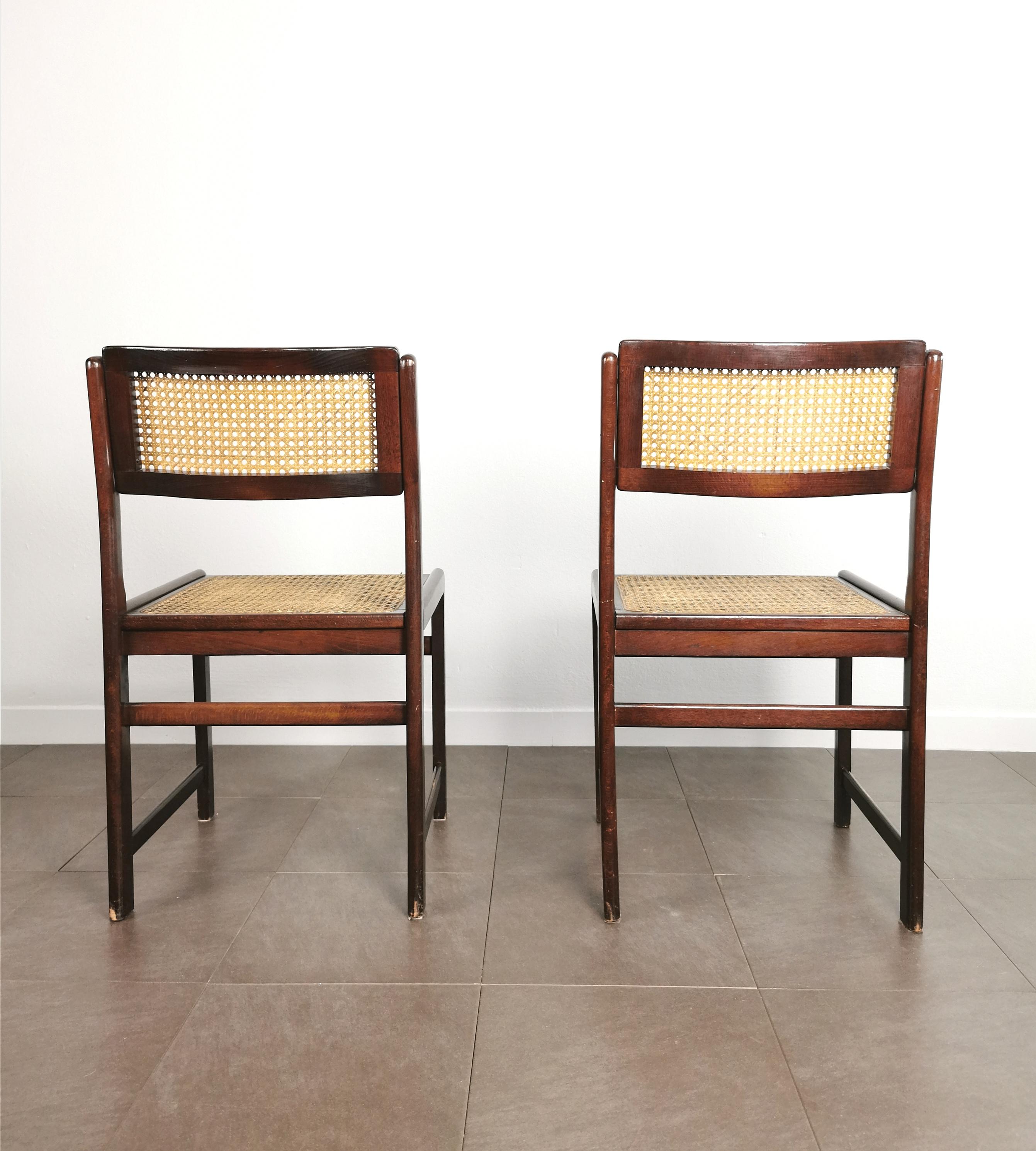 2er-Set Esszimmerstühle, Holz, Wiener Stroh, italienisches Design, Mitte des Jahrhunderts, 1960er Jahre 4