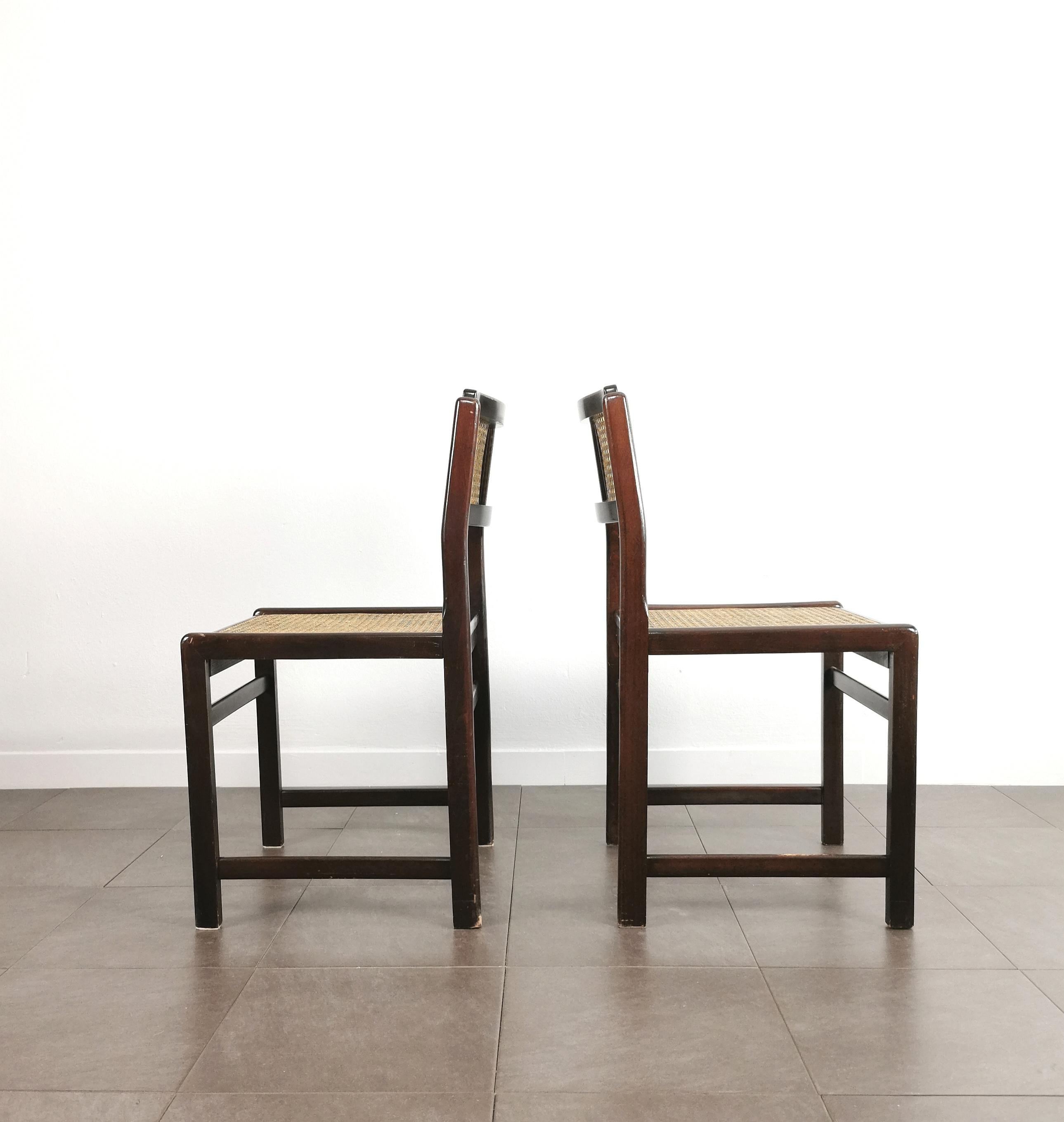 Mid-20th Century Seating Dining Chairs Wood Vienna Straw Midcentury Italian Design 1960s Set of 2 For Sale