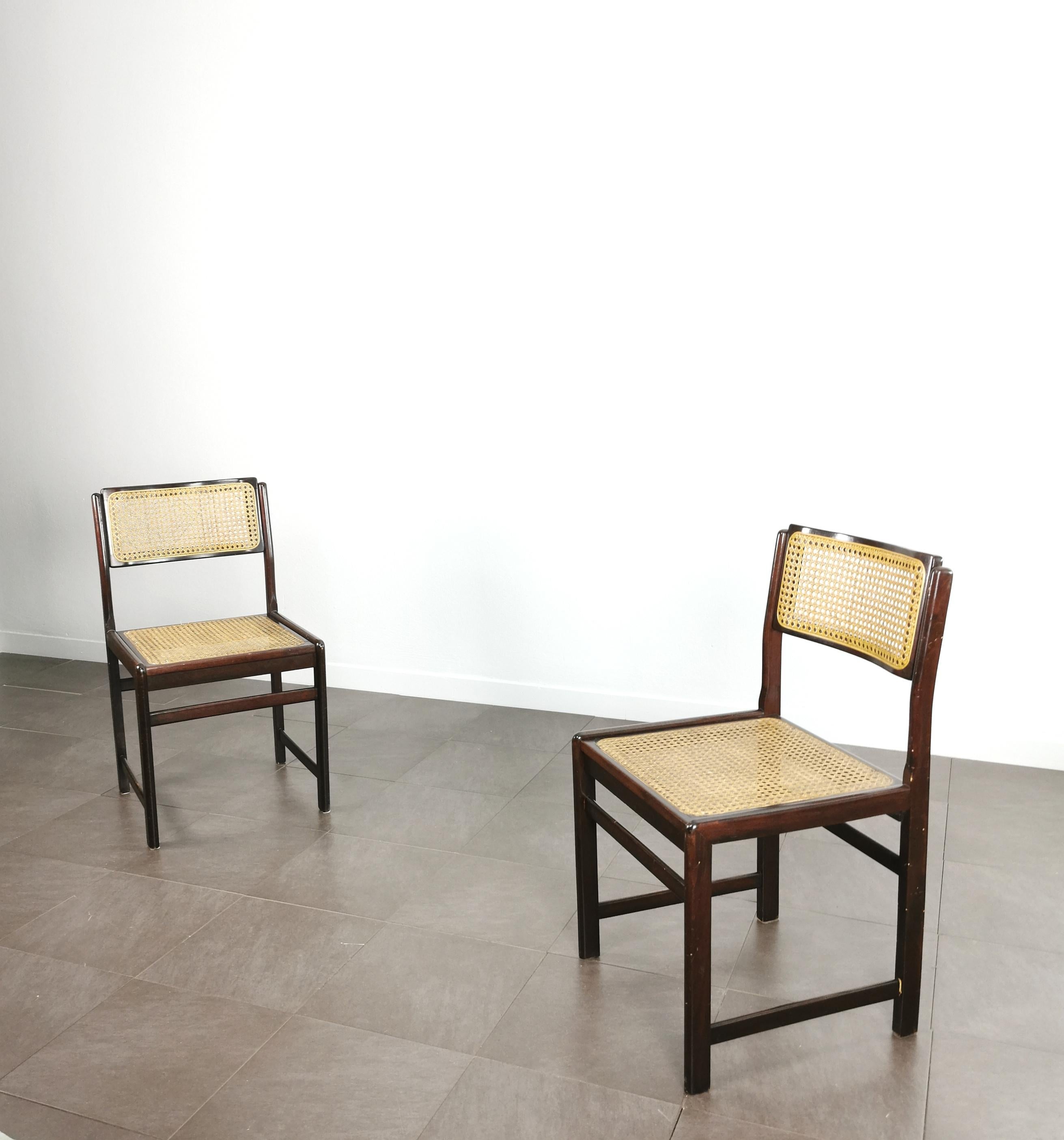 2er-Set Esszimmerstühle, Holz, Wiener Stroh, italienisches Design, Mitte des Jahrhunderts, 1960er Jahre 2