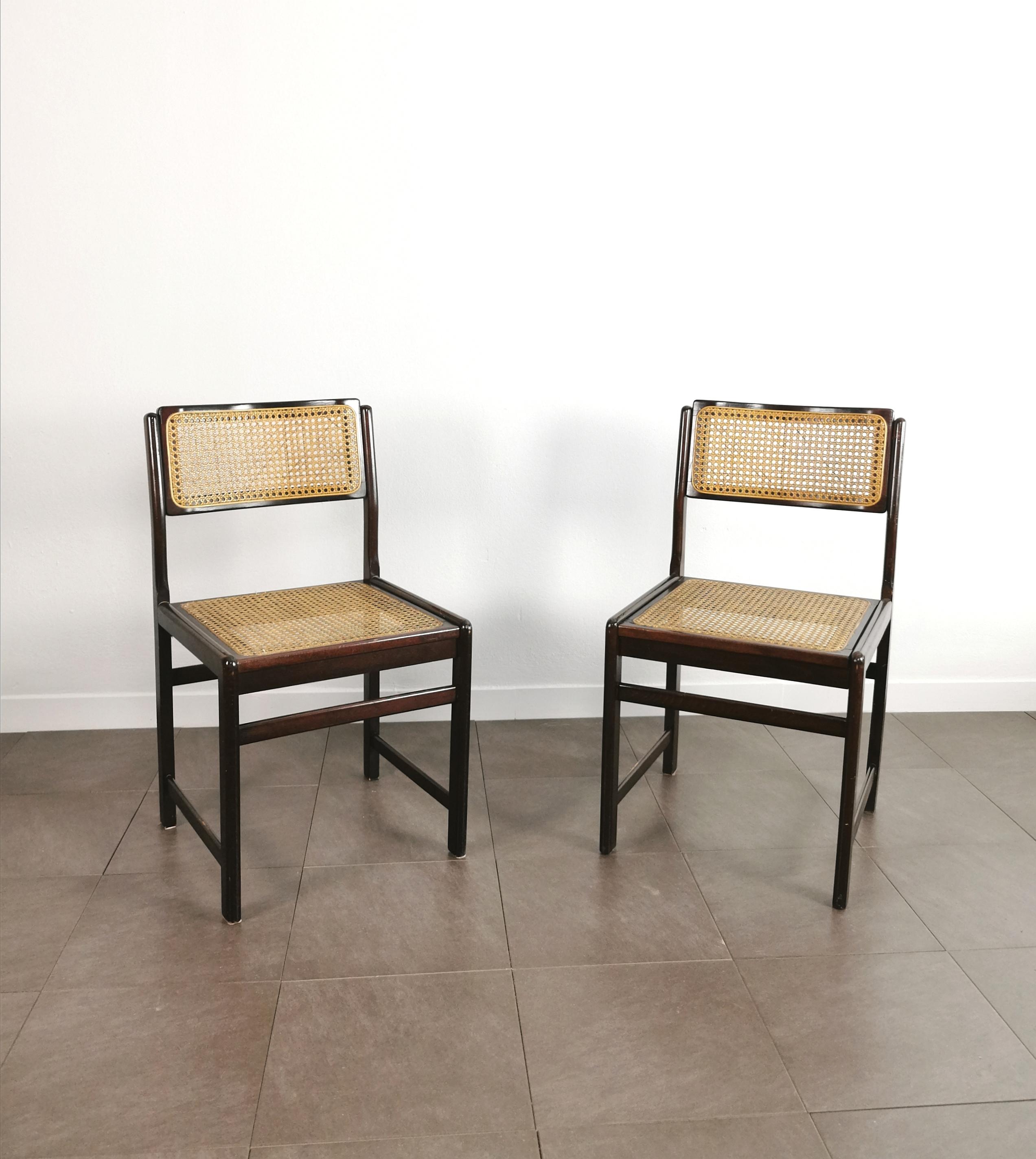 2er-Set Esszimmerstühle, Holz, Wiener Stroh, italienisches Design, Mitte des Jahrhunderts, 1960er Jahre 3