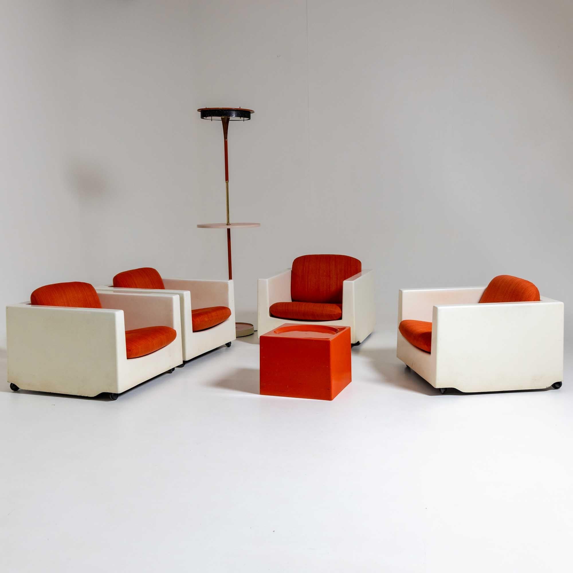 Sitzgruppe von Ico Parisi für MIM, Wohnzimmer-Set, Orange, Italien 1960er Jahre