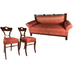 Ensemble de sièges Biedermeier, canapé et deux fauteuils, années 1870