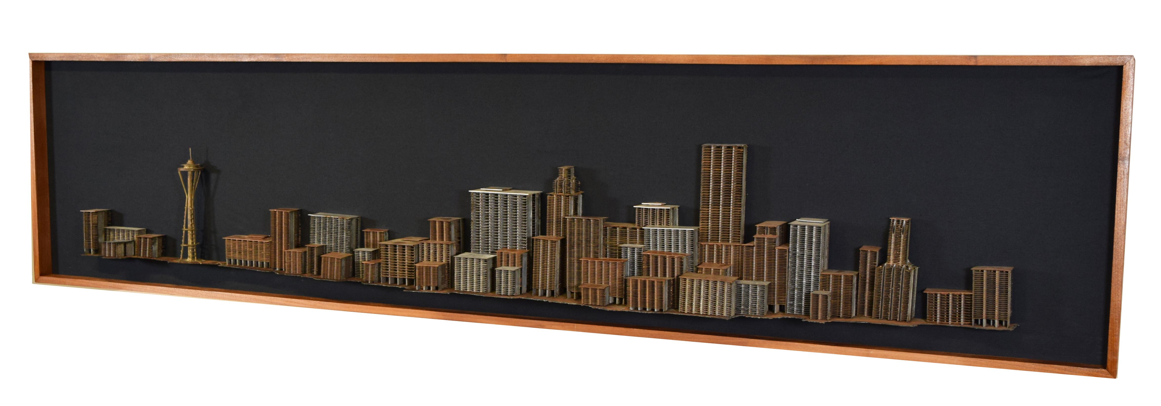 A large wall mounted sculpture of Seattle, Washington in the modernist style, commissioned around 1967. Measuring 17