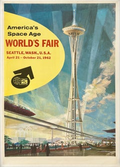 WELTAUSSTELLUNG IN SEATTLE – AMERIKAS RAUMFAHRTZEITALTER 1962 – Original-Reiseplakat aus der Zeit
