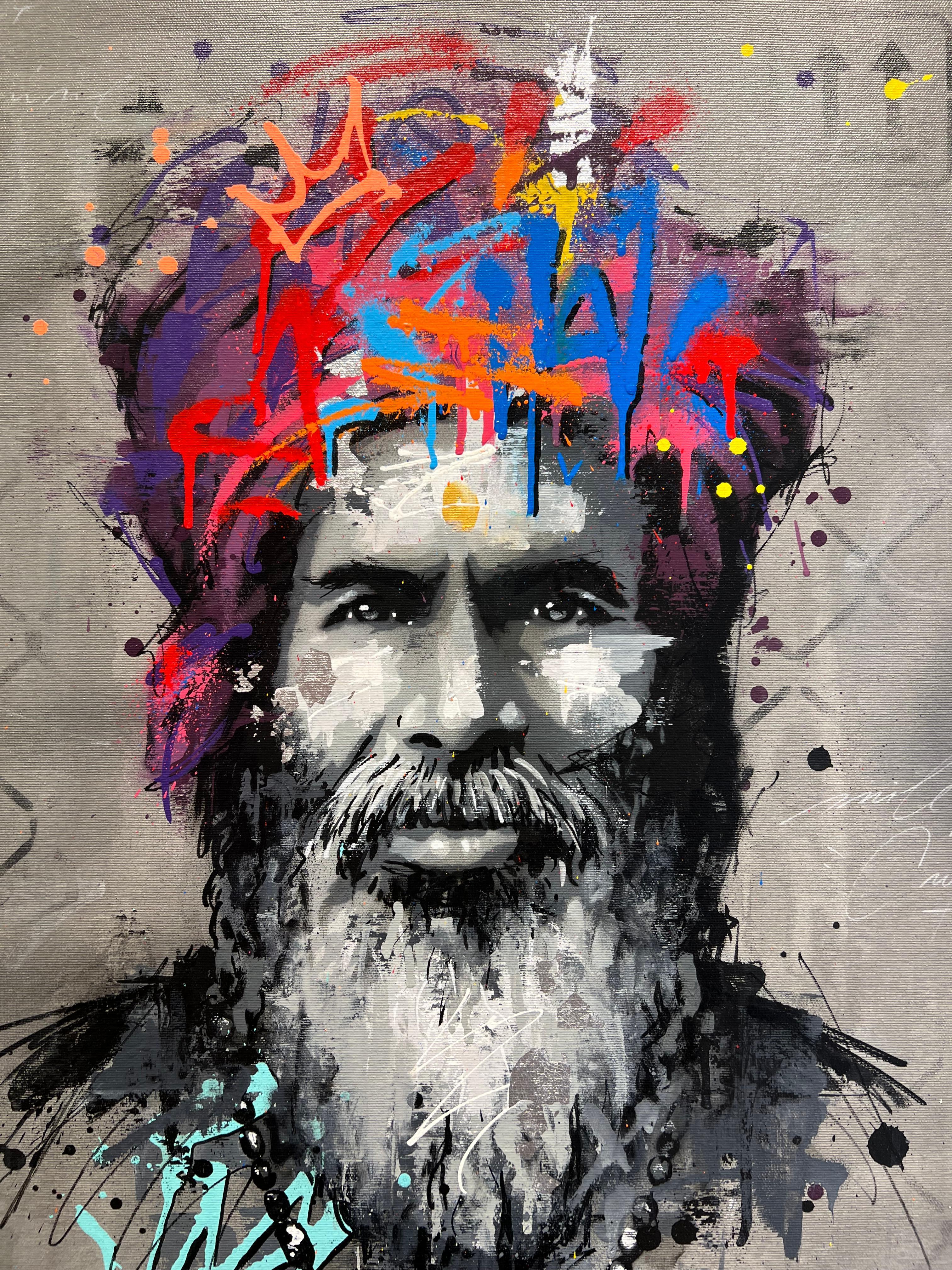 Dwarka - Gray Portrait Painting by Seaty