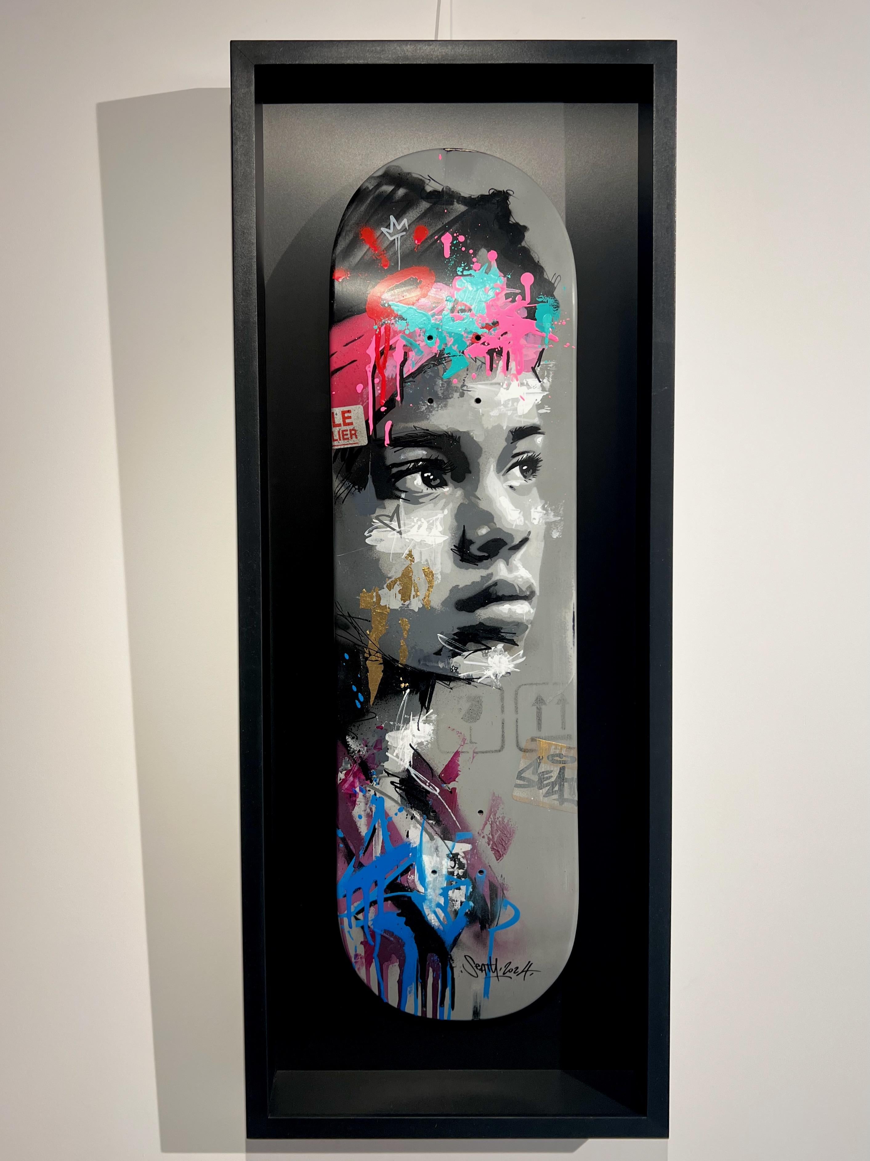 Quadro originale e unico dello street-artist francese SEATY.
Dimensioni dell'opera d'arte compresa la cornice: 96 x 38 cm.


