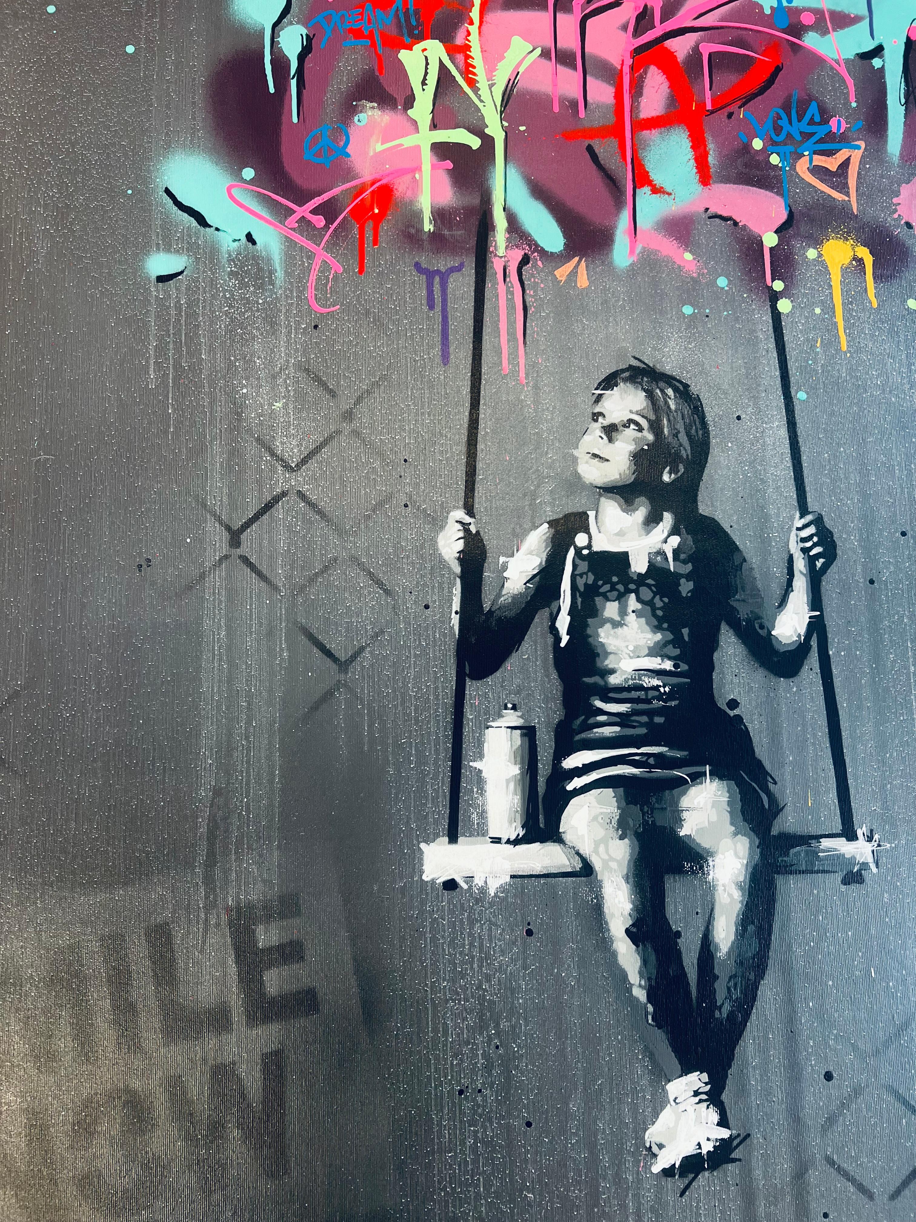 Sigue soñando - Figurative Painting Gris de Seaty