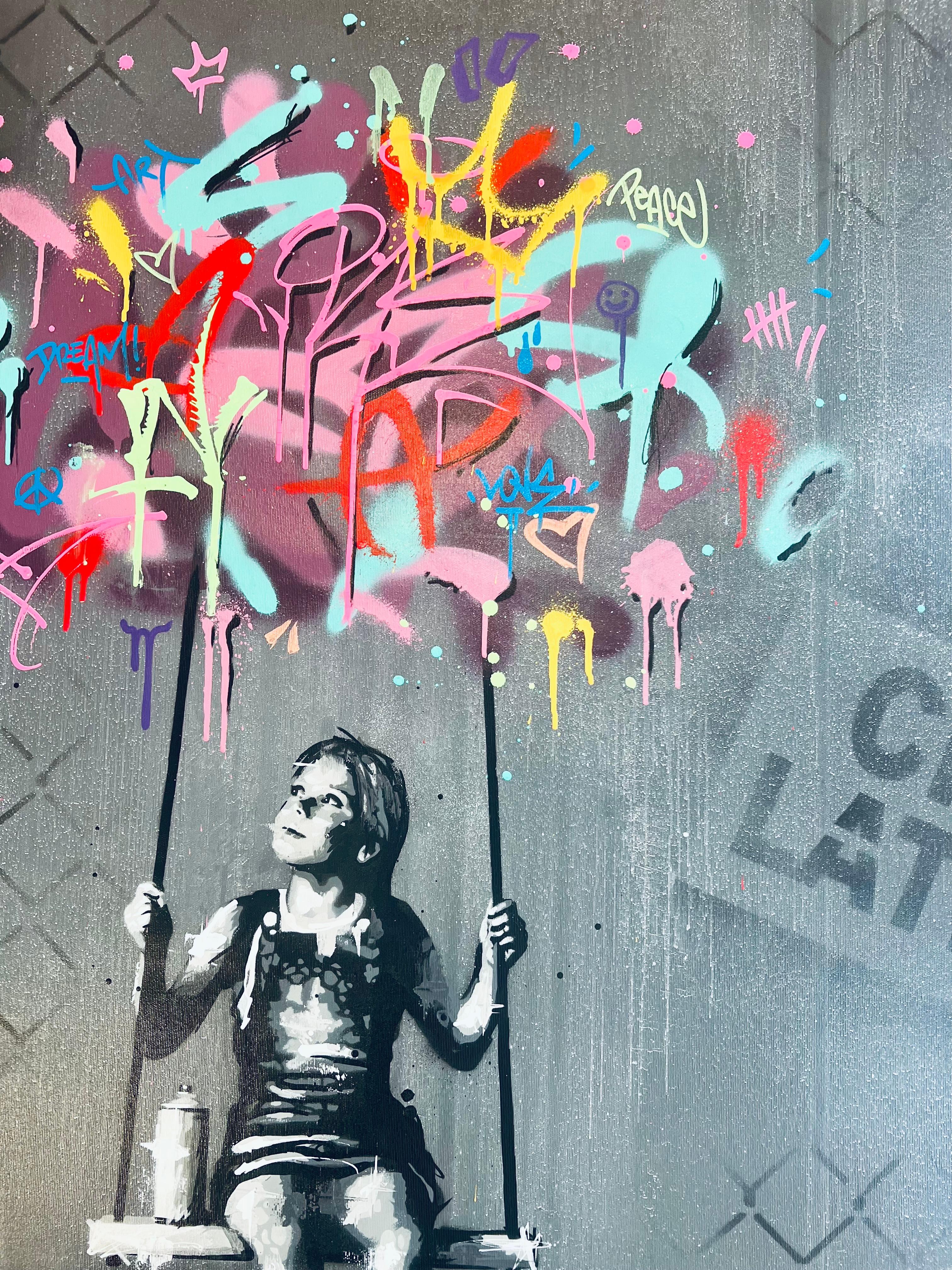 Pintura original y única del artista callejero francés SEATY.
En acrílico y estarcido sobre lienzo.
Enmarcado con un marco flotante negro hecho a medida.
Firmado en el reverso, se vende con su certificado de autenticidad.
procedencia directa del