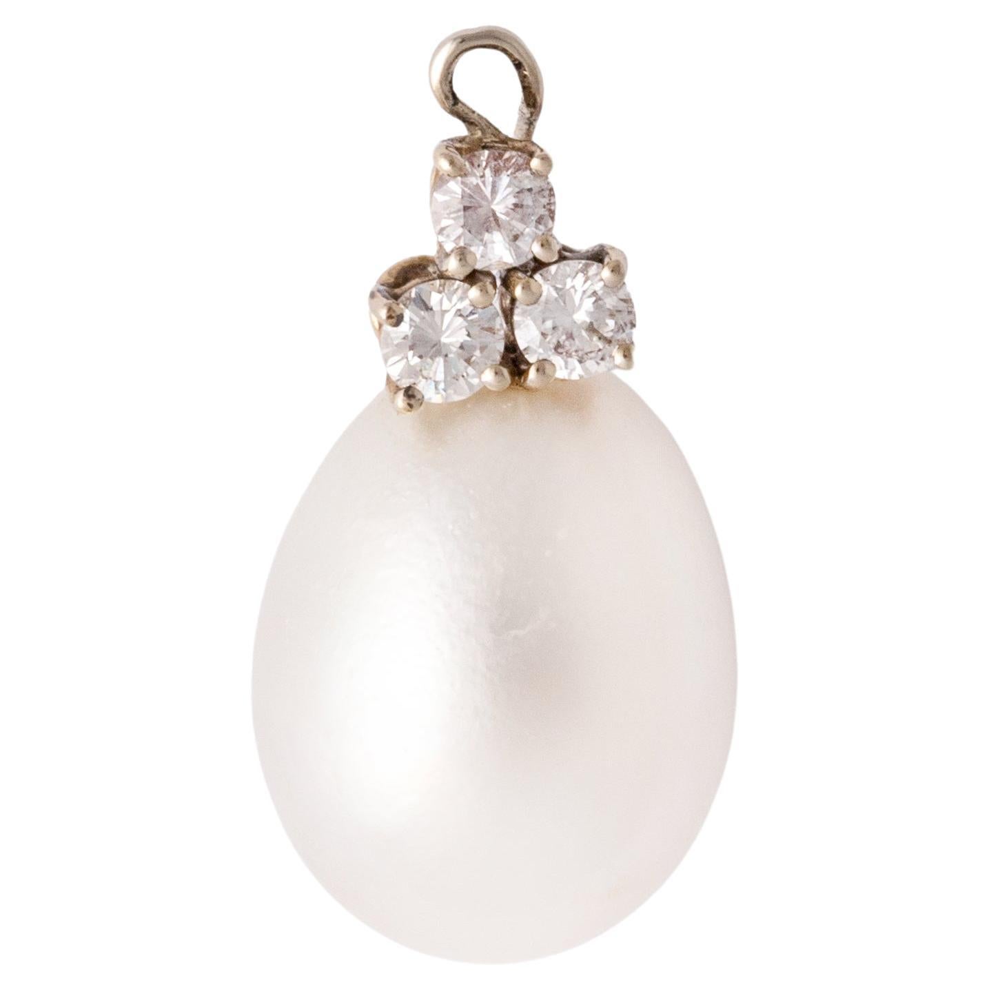 Pendentif or blanc diamant perle d'eau de mer