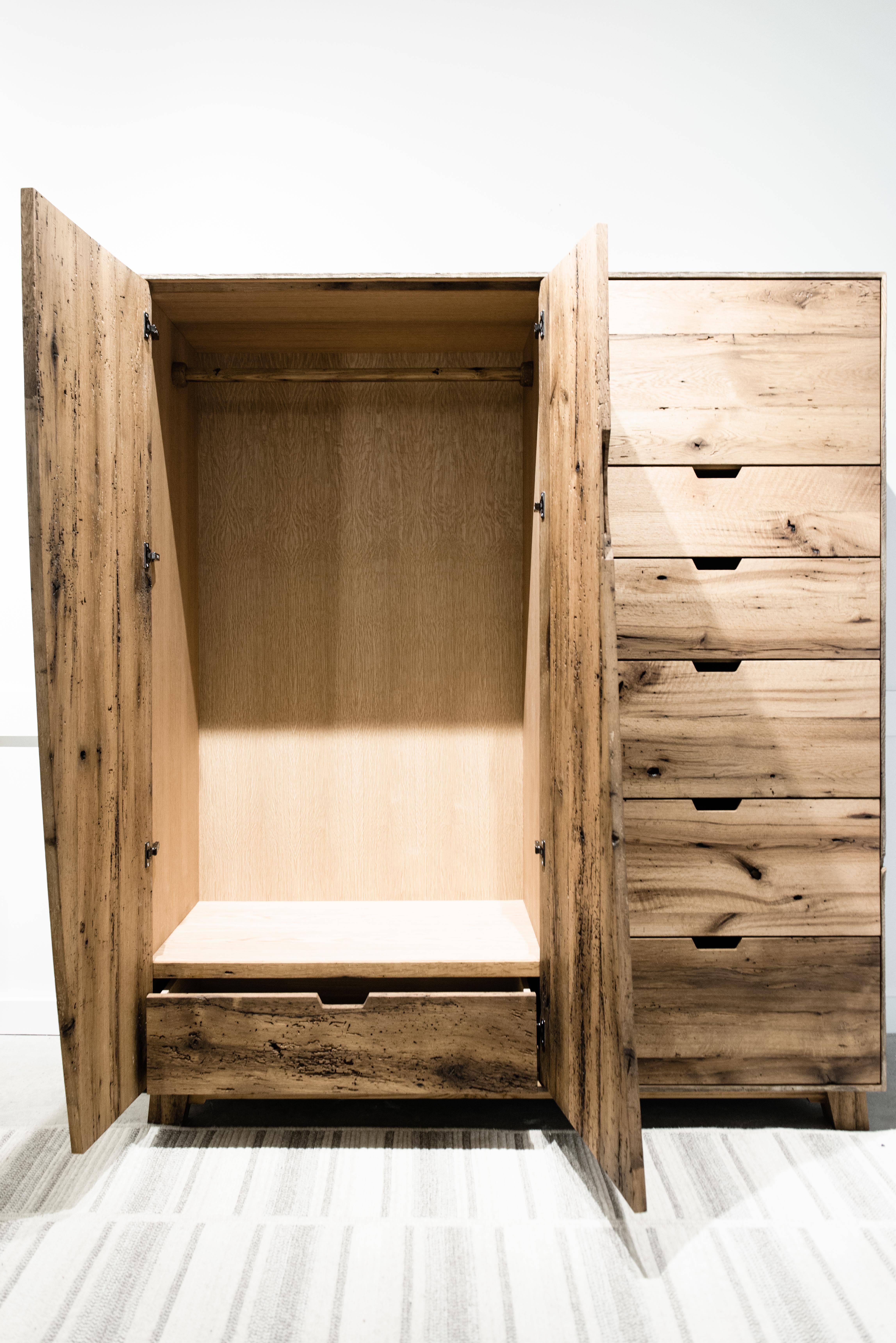 Hand-Crafted SEBA Wardrobe in Reclaimed White Oak by Hopes Woodshop