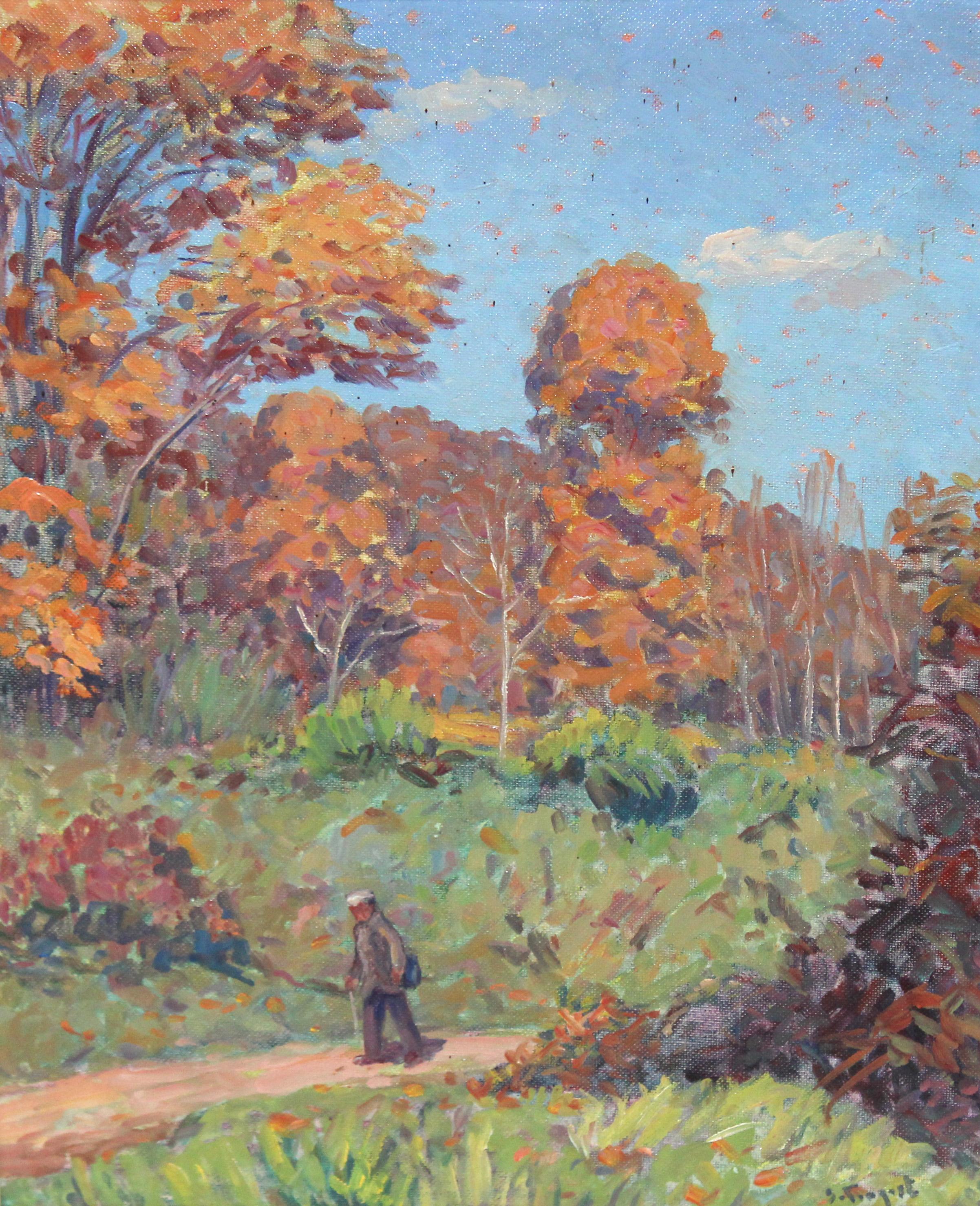Óleo sobre panel - Paisaje con figura - Painting by Sebastià Congost Pla