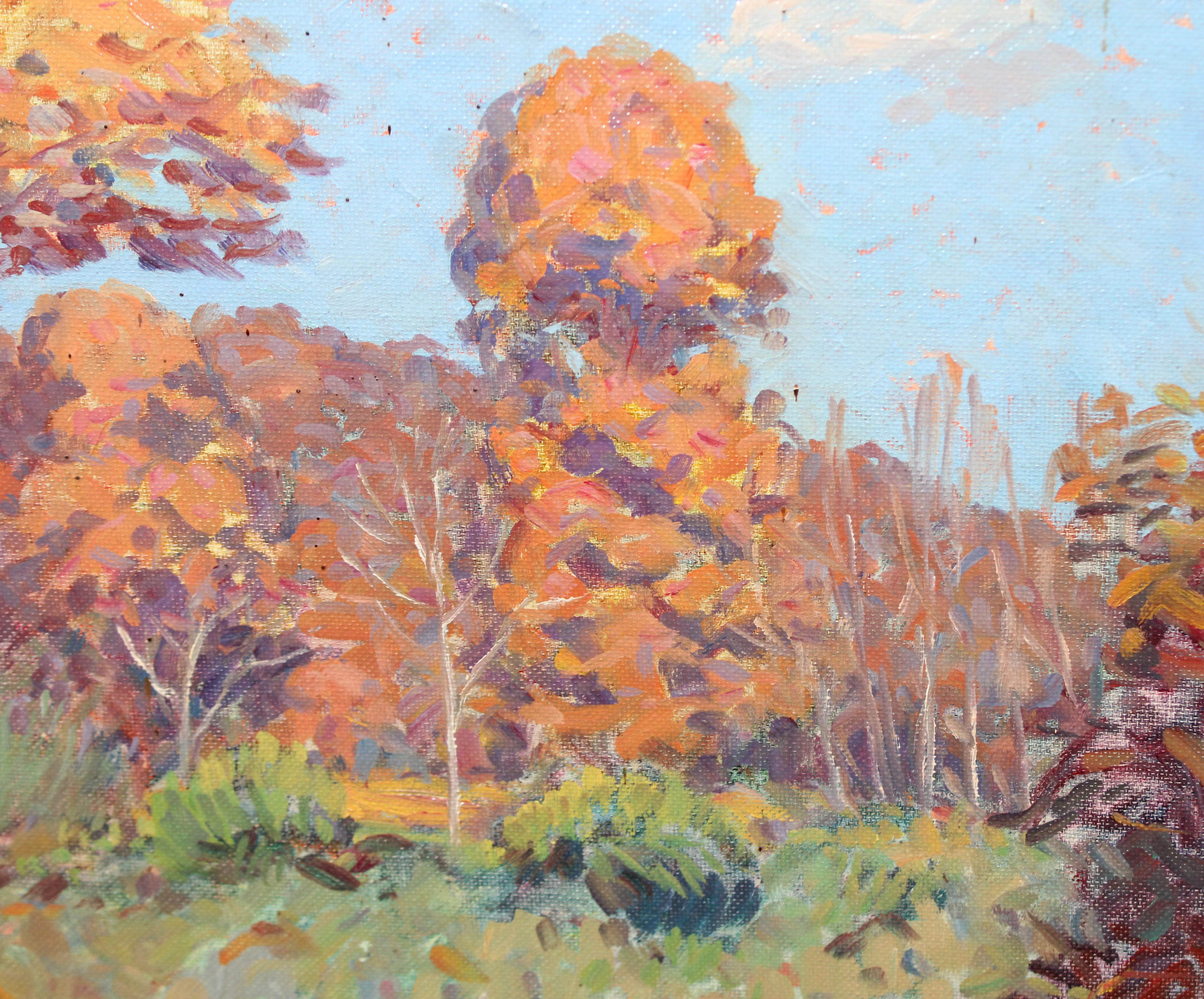 Óleo sobre panel - Paisaje con figura - Brown Landscape Painting by Sebastià Congost Pla