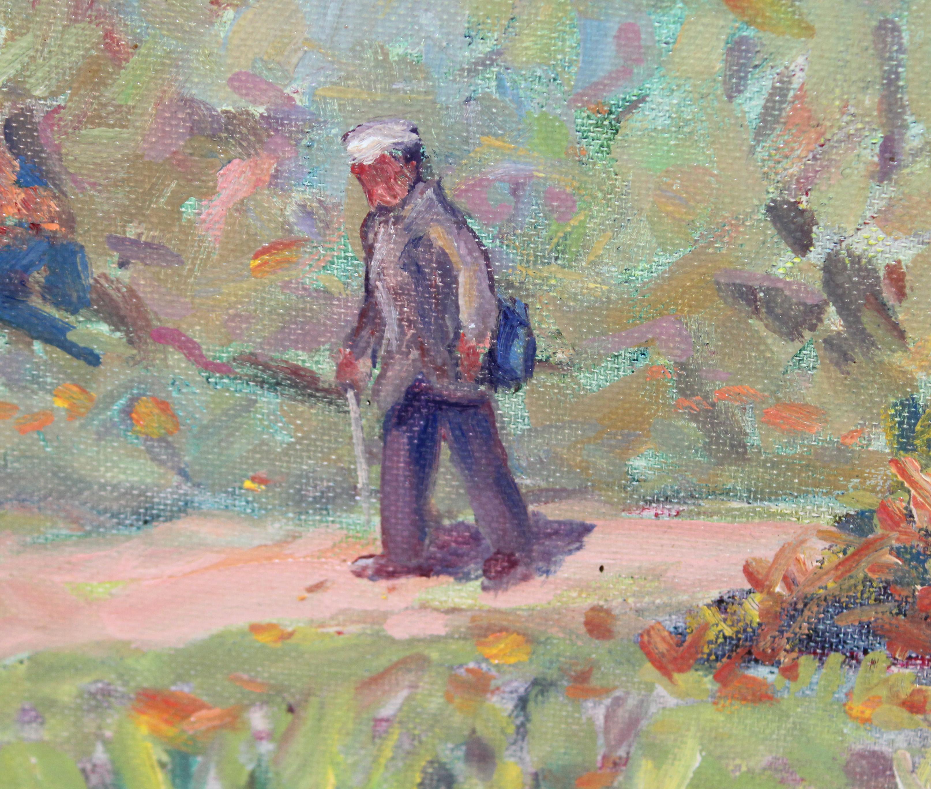 Óleo sobre panel - Paisaje con figura For Sale 2