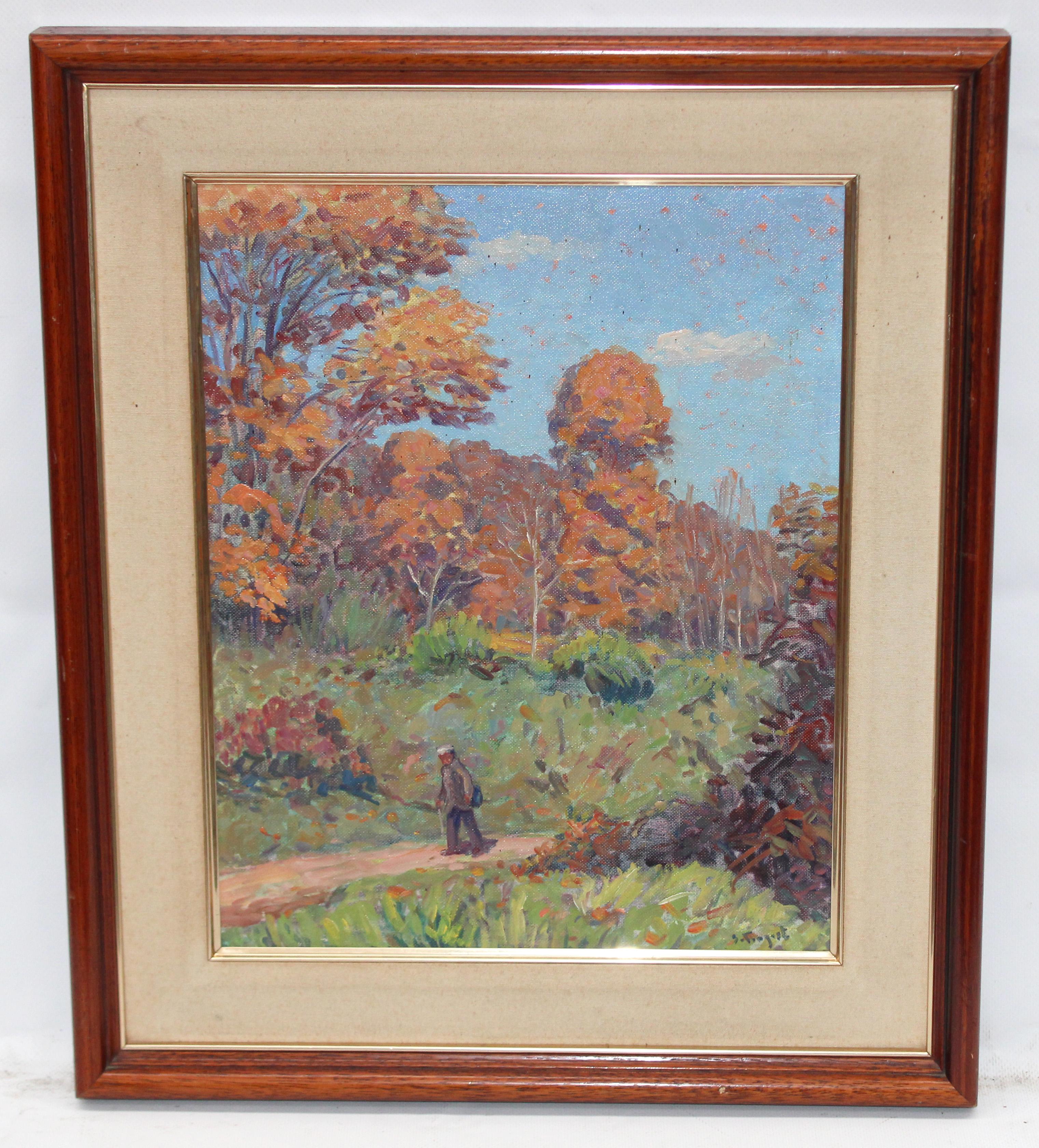 Sebastià Congost Pla Landscape Painting - Óleo sobre panel - Paisaje con figura