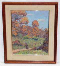Óleo sobre panel - Paisaje con figura