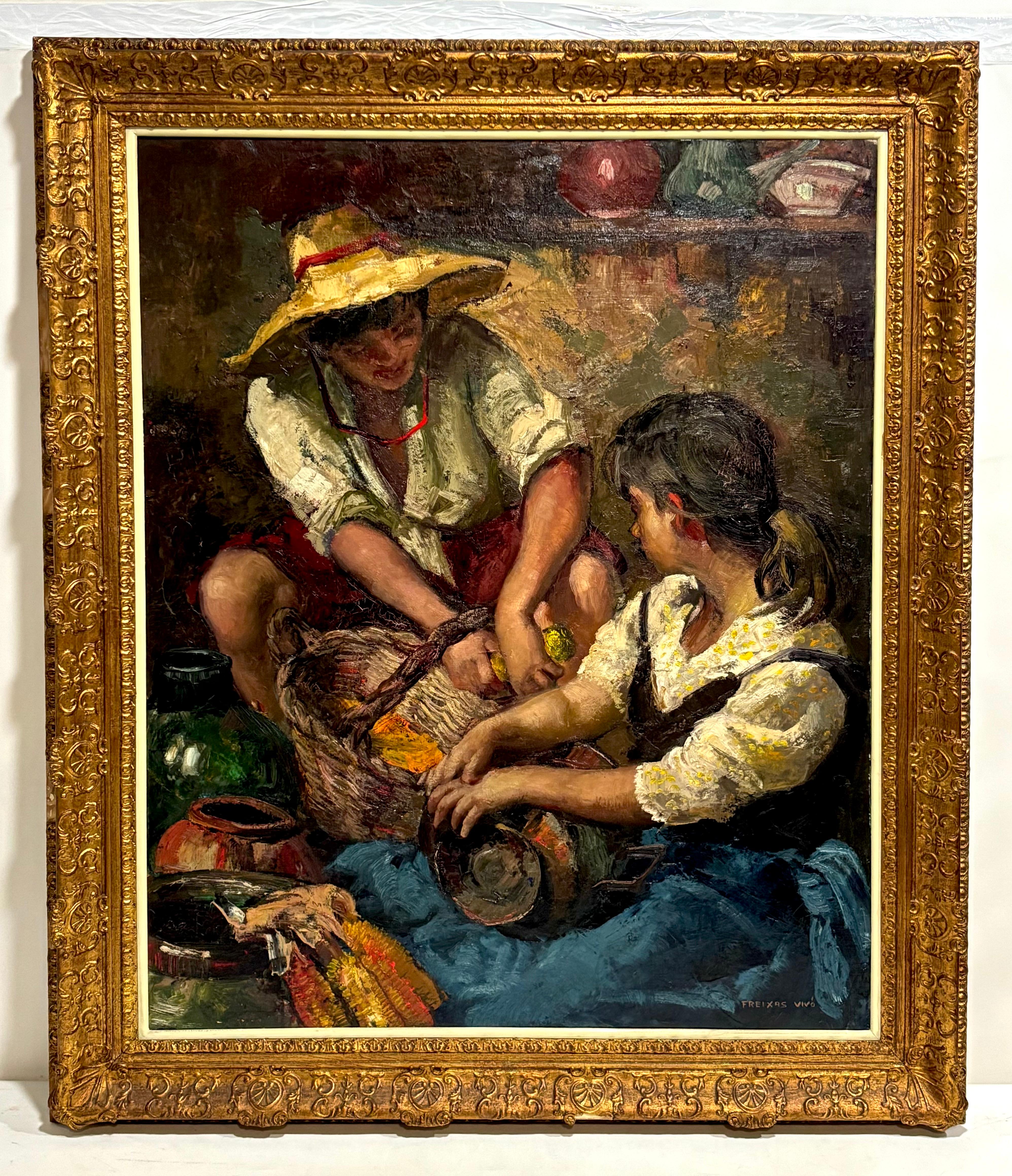 Óleo sobre tela - Desgranando maíz - Painting de Sebastià Freixas Vivó