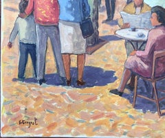 Citizens in a Spanish town oil on canvas painting urbanscape