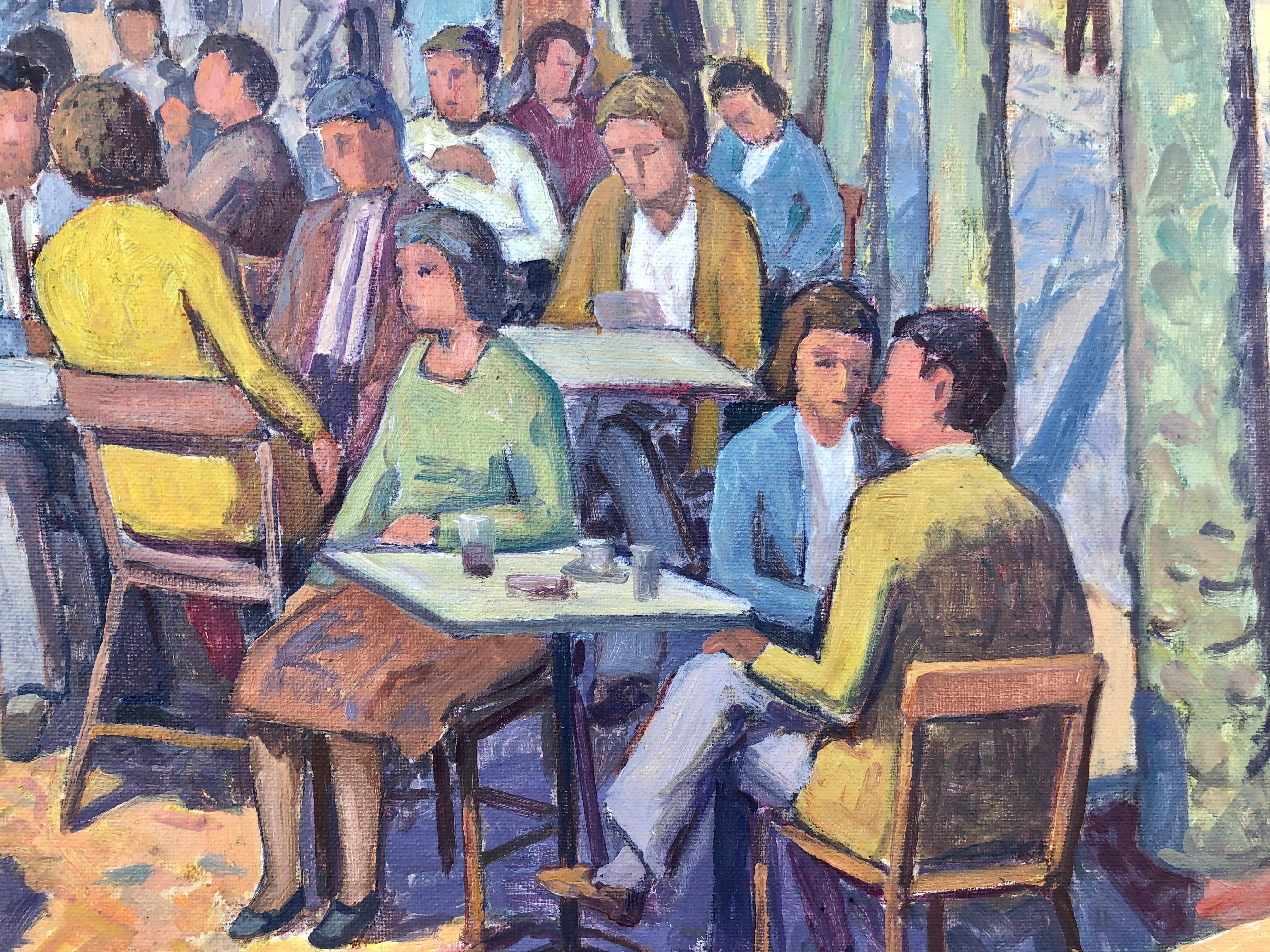 Cittadini in una città spagnola olio su tela pittura paesaggio urbano in vendita 1