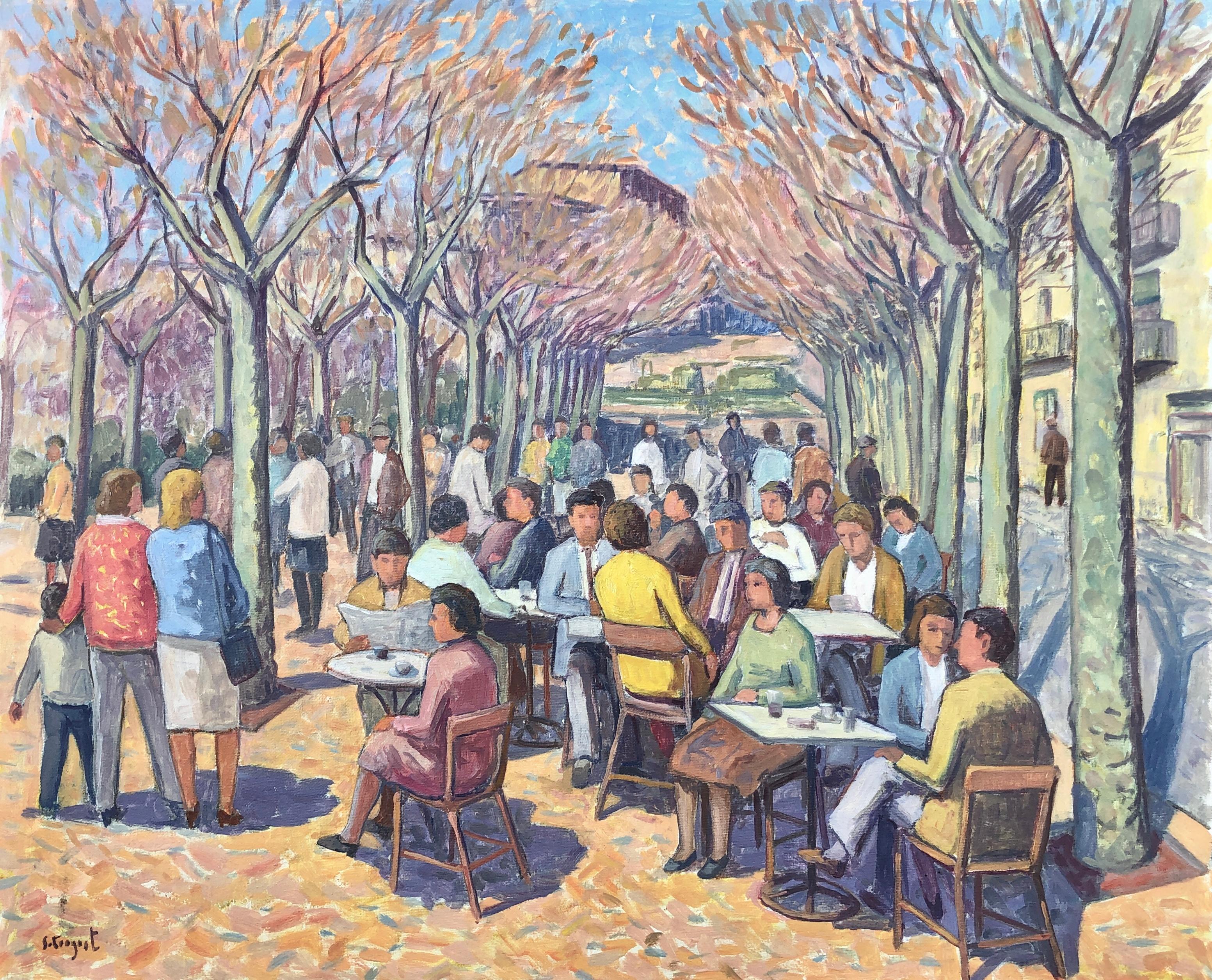 Cittadini in una città spagnola olio su tela pittura paesaggio urbano