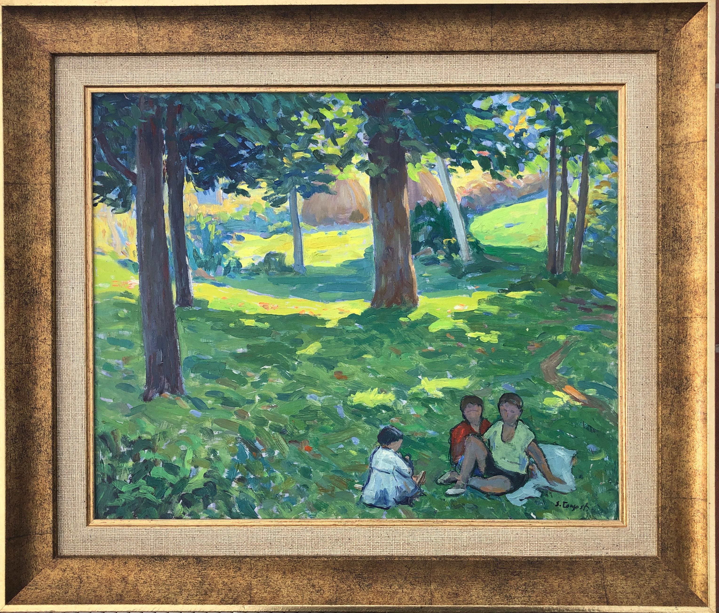 Paisaje con Figuras óleo sobre tabla pintura España arte europeo - Painting de Sebastia Congost i Pla